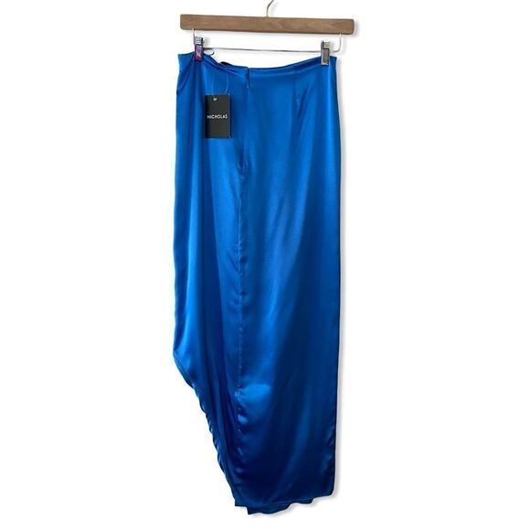 Nicholas Manon Skirt in Olympic blue satin wrap high slit midi Revolve nwt - Picture 6 of 11